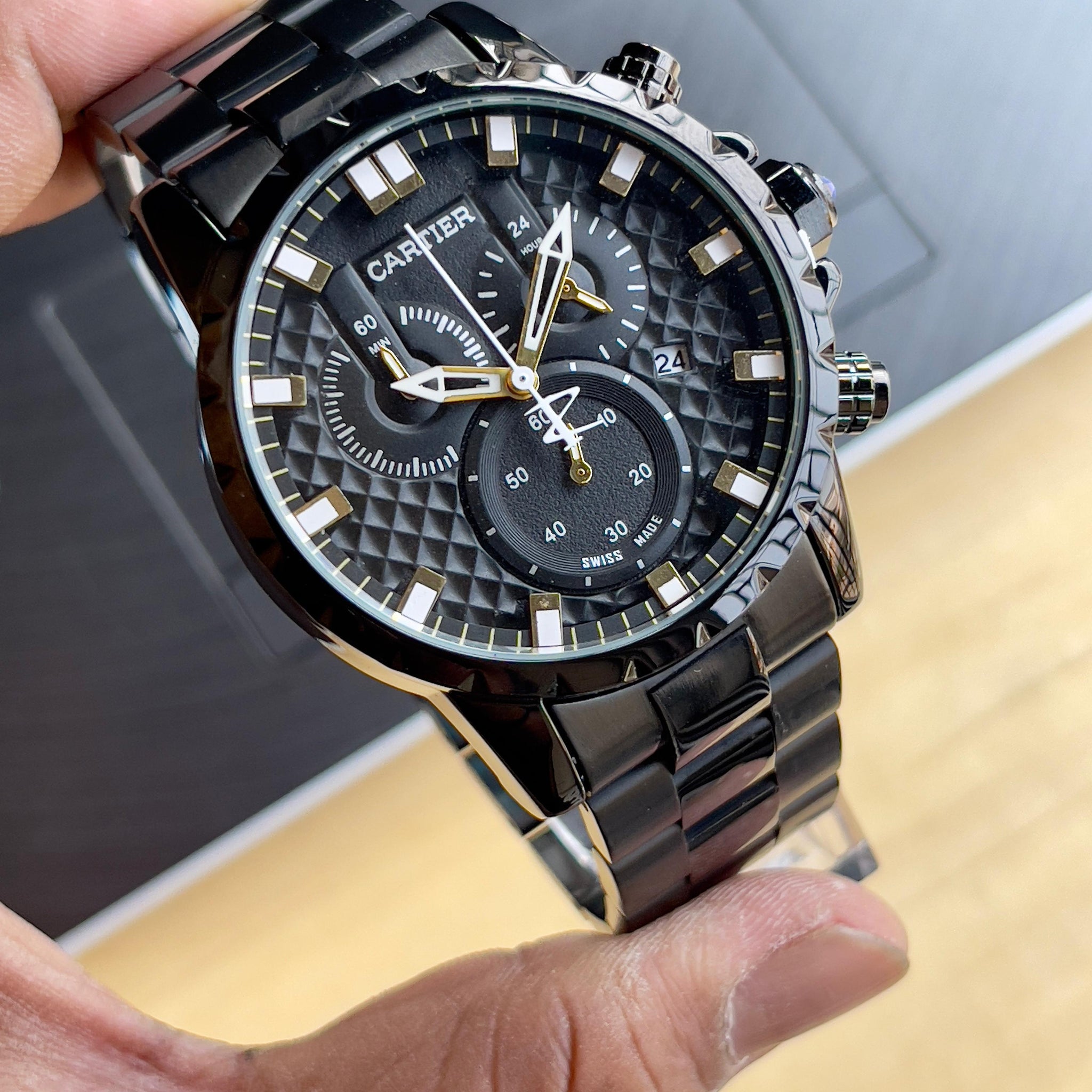 Carti°er Full Black Chronograph Watch for Men