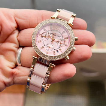 Micha.el Ko.rs MK Women's Parker Crystal Rose Gold and Pink 39mm Plum Tone Watch quartz movement