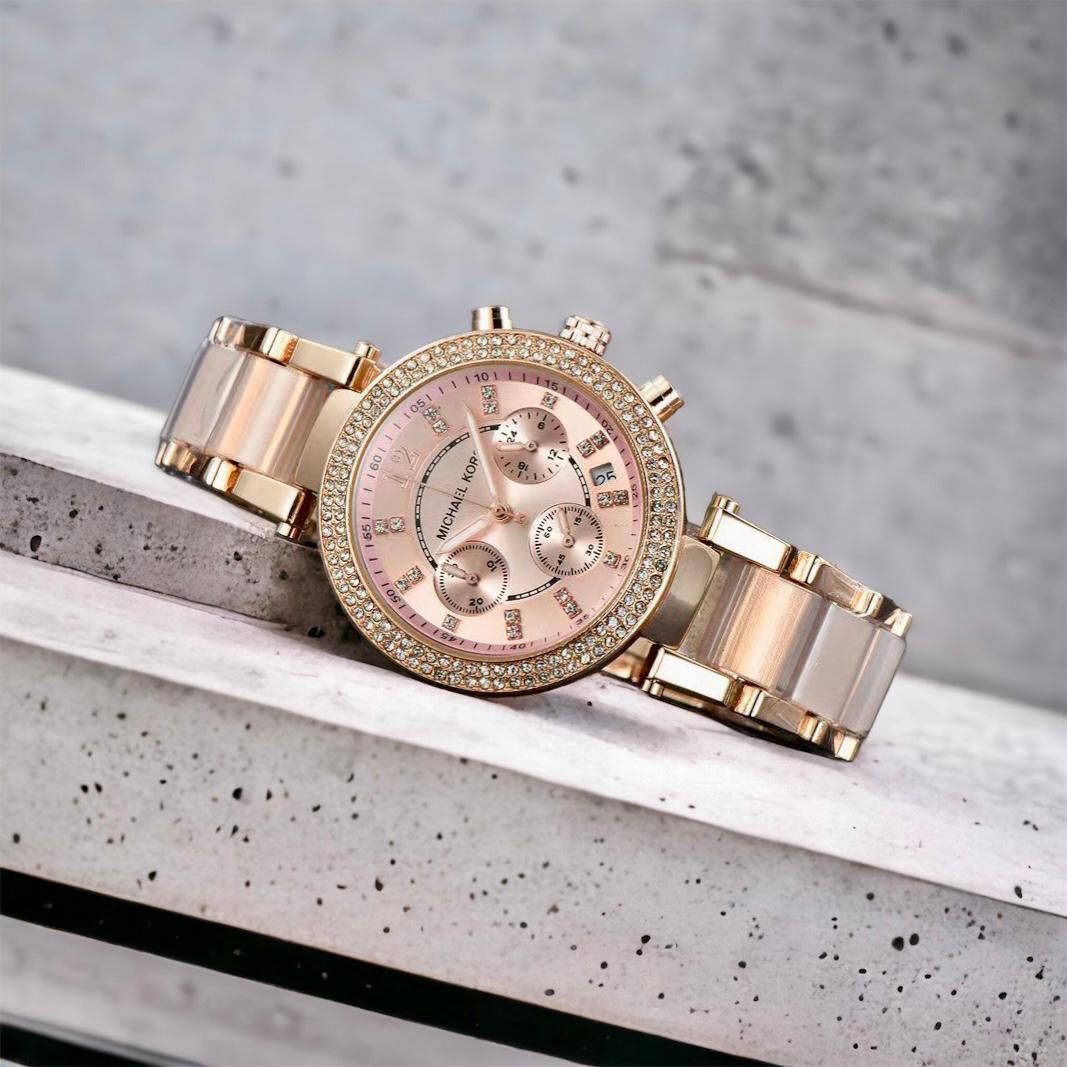 Micha.el Ko.rs MK Women's Parker Crystal Rose Gold and Pink 39mm Plum Tone Watch quartz movement